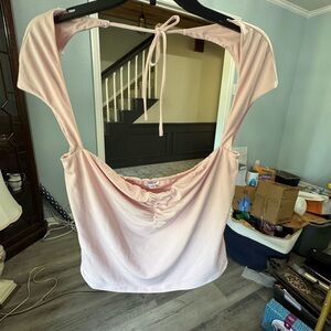 Garage Pale Pink Ruched Open-Back Top